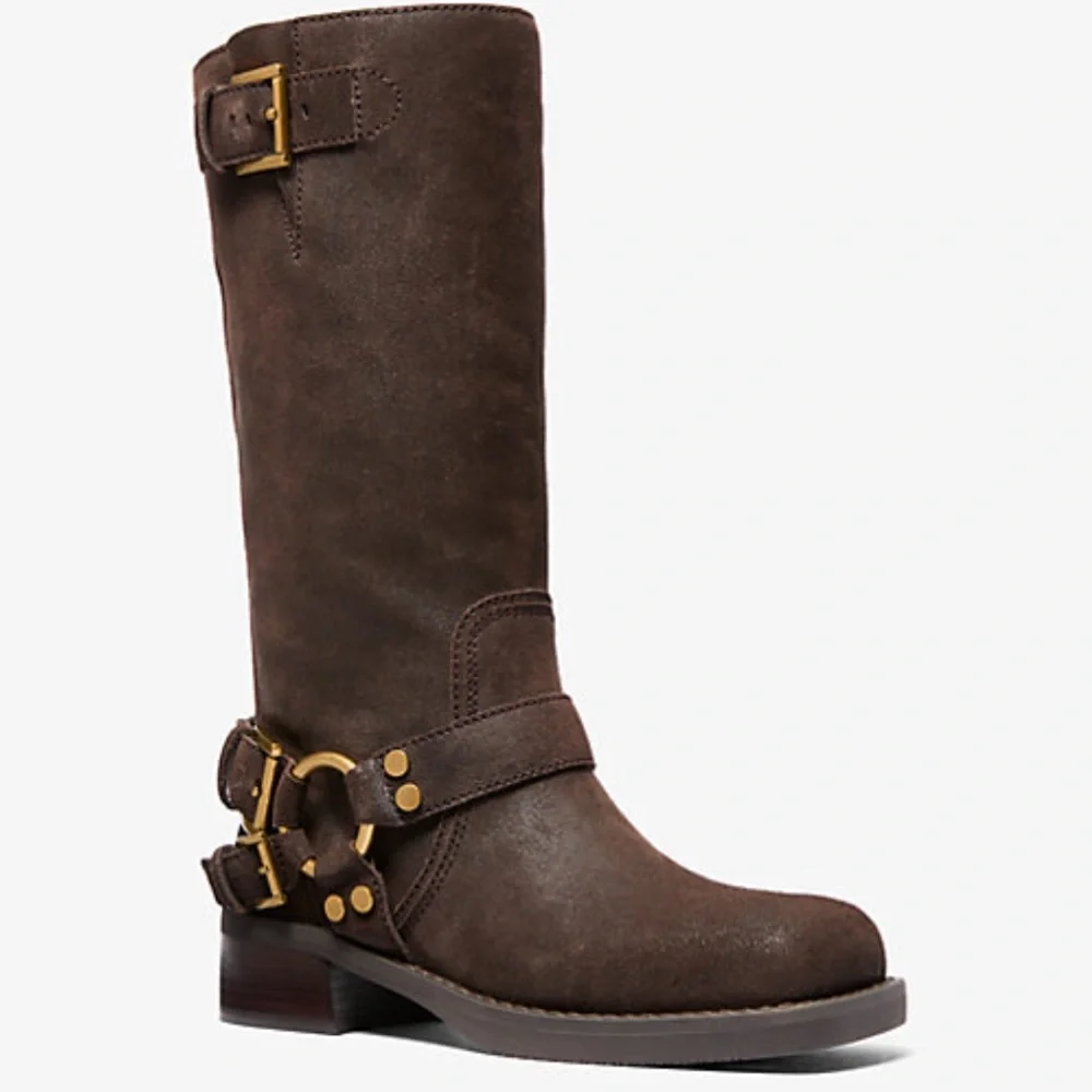🆕 Michael Kors Crosby Suede Moto Boot, brown - Picture 2 of 8